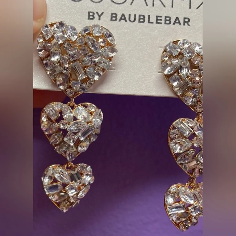 Baublebar Rhinestone Sparkle Heart Stack Earrings New in package - Picture 8 of 9